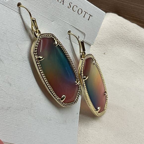 KENDRA SCOTT Gold Plated Elle Drop Earrings 732 Yellow Watercolor Illusion NWT - Picture 4 of 4